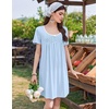 image:imageEkouaer Nightgowns for Women Pleated Sleep Shirts Short Sleeve Night Shirts Lace Trim Night Gown Ladies Sleep DressLight Blue