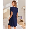 image:imageEkouaer Nightgowns for Women Pleated Sleep Shirts Short Sleeve Night Shirts Lace Trim Night Gown Ladies Sleep DressNavy Blue