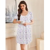 image:imageEkouaer Nightgowns for Women Pleated Sleep Shirts Short Sleeve Night Shirts Lace Trim Night Gown Ladies Sleep DressPurple Blossom