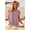 image:imageEkouaer Nightgowns for Women Short Sleeve Night Gown Comfy Sleep Shirt Soft Sleep Dress Pleated SleepwearPink Leopard Print