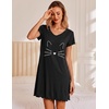 image:imageEkouaer Nightgowns for Women Short Sleeve Sleepshirt V Neck Short Nightshirt Pullover Soft Ruffled Sleepwear SXXXLBlack Cat