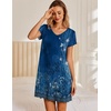 image:imageEkouaer Nightgowns for Women Short Sleeve Sleepshirt V Neck Short Nightshirt Pullover Soft Ruffled Sleepwear SXXXLEthnic Print Blue