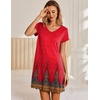 image:imageEkouaer Nightgowns for Women Short Sleeve Sleepshirt V Neck Short Nightshirt Pullover Soft Ruffled Sleepwear SXXXLRed Feather