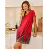 image:imageEkouaer Nightgowns for Women Short Sleeve Sleepshirt V Neck Short Nightshirt Pullover Soft Ruffled Sleepwear SXXXLRed Feather