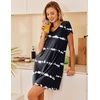 image:imageEkouaer Nightgowns for Women Short Sleeve Sleepshirt V Neck Short Nightshirt Pullover Soft Ruffled Sleepwear SXXXLStripe