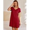 image:imageEkouaer Nightgowns for Women Short Sleeve Sleepshirt V Neck Short Nightshirt Pullover Soft Ruffled Sleepwear SXXXLWine Red