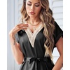 image:imageEkouaer Satin Nightgowns for Women Short Sleeve Nightshirt Silk Sleepwear Lace V Neck Pajama Dress SXXLBlack