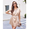 image:imageEkouaer Satin Nightgowns for Women Short Sleeve Nightshirt Silk Sleepwear Lace V Neck Pajama Dress SXXLChampagne
