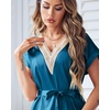 image:imageEkouaer Satin Nightgowns for Women Short Sleeve Nightshirt Silk Sleepwear Lace V Neck Pajama Dress SXXLDeep Blue