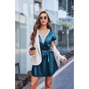 image:imageEkouaer Satin Nightgowns for Women Short Sleeve Nightshirt Silk Sleepwear Lace V Neck Pajama Dress SXXLDeep Blue