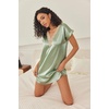 image:imageEkouaer Satin Nightgowns for Women Short Sleeve Nightshirt Silk Sleepwear Lace V Neck Pajama Dress SXXLLight Green