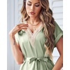 image:imageEkouaer Satin Nightgowns for Women Short Sleeve Nightshirt Silk Sleepwear Lace V Neck Pajama Dress SXXLLight Green