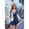 image:imageEkouaer Satin Nightgowns for Women Short Sleeve Nightshirt Silk Sleepwear Lace V Neck Pajama Dress SXXLNavy Blue