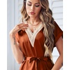 image:imageEkouaer Satin Nightgowns for Women Short Sleeve Nightshirt Silk Sleepwear Lace V Neck Pajama Dress SXXLRust Brown