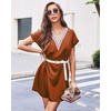 image:imageEkouaer Satin Nightgowns for Women Short Sleeve Nightshirt Silk Sleepwear Lace V Neck Pajama Dress SXXLRust Brown