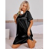 image:imageEkouaer Satin Nightgowns for Women Silk Sleep Shirt Silky Loose Sleepwear V Neck Nightshirt Short Sleeve PajamasBlack