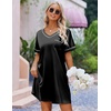 image:imageEkouaer Satin Nightgowns for Women Silk Sleep Shirt Silky Loose Sleepwear V Neck Nightshirt Short Sleeve PajamasBlack