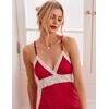 image:imageEkouaer Sleepwear Womens Chemise Nightgown Full Slip Lace Lounge DressRed
