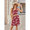 image:imageEkouaer Women Nightgown with Pockets Sleep Shirts Sleeveless Sleepwear Pleated Front Nightshirt Round Neck NightdressWine Red White Flower