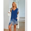 image:imageEkouaer Womens Button Down Nightgown Short Sleeve Sleepshirt V Neck Night Shirt Soft Pajamas Dress with PocketsBlue Mandola