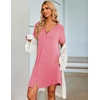 image:imageEkouaer Womens Button Down Nightgown Short Sleeve Sleepshirt V Neck Night Shirt Soft Pajamas Dress with PocketsCoral Pink