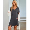 image:imageEkouaer Womens Button Down Nightgown Short Sleeve Sleepshirt V Neck Night Shirt Soft Pajamas Dress with PocketsDark Grey