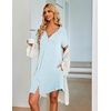 image:imageEkouaer Womens Button Down Nightgown Short Sleeve Sleepshirt V Neck Night Shirt Soft Pajamas Dress with PocketsLight Blue