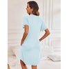 image:imageEkouaer Womens Button Down Nightgown Short Sleeve Sleepshirt V Neck Night Shirt Soft Pajamas Dress with PocketsLight Blue