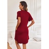 image:imageEkouaer Womens Button Down Nightgown Short Sleeve Sleepshirt V Neck Night Shirt Soft Pajamas Dress with PocketsWine Red