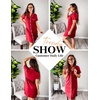 image:imageEkouaer Womens Nightgown Button Down Night Gowns Short Sleeve Sleepshirt V Neck Nightshirt Soft Sleepwear SXXLWine Red