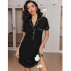 image:imageEkouaer Womens Nightgown Button Down Nightshirt V Neck Sleepshirt Short Sleeve Sleepwear Soft Pajama DressBlack