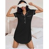 image:imageEkouaer Womens Nightgown Button Down Nightshirt V Neck Sleepshirt Short Sleeve Sleepwear Soft Pajama DressBlack