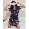 image:imageEkouaer Womens Nightgown Button Down Nightshirt V Neck Sleepshirt Short Sleeve Sleepwear Soft Pajama DressBlack Butterfly