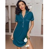 image:imageEkouaer Womens Nightgown Button Down Nightshirt V Neck Sleepshirt Short Sleeve Sleepwear Soft Pajama DressBlue Green