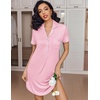 image:imageEkouaer Womens Nightgown Button Down Nightshirt V Neck Sleepshirt Short Sleeve Sleepwear Soft Pajama DressDeep Pink