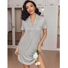 image:imageEkouaer Womens Nightgown Button Down Nightshirt V Neck Sleepshirt Short Sleeve Sleepwear Soft Pajama DressLight Grey