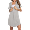 image:imageEkouaer Womens Nightgown Button Down Nightshirt V Neck Sleepshirt Short Sleeve Sleepwear Soft Pajama DressLight Grey