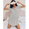image:imageEkouaer Womens Nightgown Button Down Nightshirt V Neck Sleepshirt Short Sleeve Sleepwear Soft Pajama DressLight Grey
