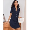image:imageEkouaer Womens Nightgown Button Down Nightshirt V Neck Sleepshirt Short Sleeve Sleepwear Soft Pajama DressNavy Blue