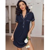image:imageEkouaer Womens Nightgown Button Down Nightshirt V Neck Sleepshirt Short Sleeve Sleepwear Soft Pajama DressNavy Blue