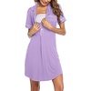 image:imageEkouaer Womens Nightgown Button Down Nightshirt V Neck Sleepshirt Short Sleeve Sleepwear Soft Pajama DressViolet