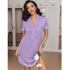 image:imageEkouaer Womens Nightgown Button Down Nightshirt V Neck Sleepshirt Short Sleeve Sleepwear Soft Pajama DressViolet