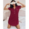 image:imageEkouaer Womens Nightgown Button Down Nightshirt V Neck Sleepshirt Short Sleeve Sleepwear Soft Pajama DressWine Red