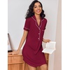 image:imageEkouaer Womens Nightgown Button Down Nightshirt V Neck Sleepshirt Short Sleeve Sleepwear Soft Pajama DressWine Red