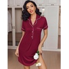 image:imageEkouaer Womens Nightgown Button Down Nightshirt V Neck Sleepshirt Short Sleeve Sleepwear Soft Pajama DressWine Red