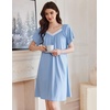 image:imageEkouaer Womens Nightgown Lace Trim V Neck Sleep Shirt Flare Short Sleeve Night Gown Pleated Nightshirt Ladies NightdressClear Blue
