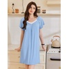 image:imageEkouaer Womens Nightgown Lace Trim V Neck Sleep Shirt Flare Short Sleeve Night Gown Pleated Nightshirt Ladies NightdressClear Blue