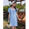 image:imageEkouaer Womens Nightgown Lace Trim V Neck Sleep Shirt Flare Short Sleeve Night Gown Pleated Nightshirt Ladies NightdressClear Blue