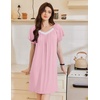 image:imageEkouaer Womens Nightgown Lace Trim V Neck Sleep Shirt Flare Short Sleeve Night Gown Pleated Nightshirt Ladies NightdressMisty Rose