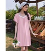 image:imageEkouaer Womens Nightgown Lace Trim V Neck Sleep Shirt Flare Short Sleeve Night Gown Pleated Nightshirt Ladies NightdressMisty Rose